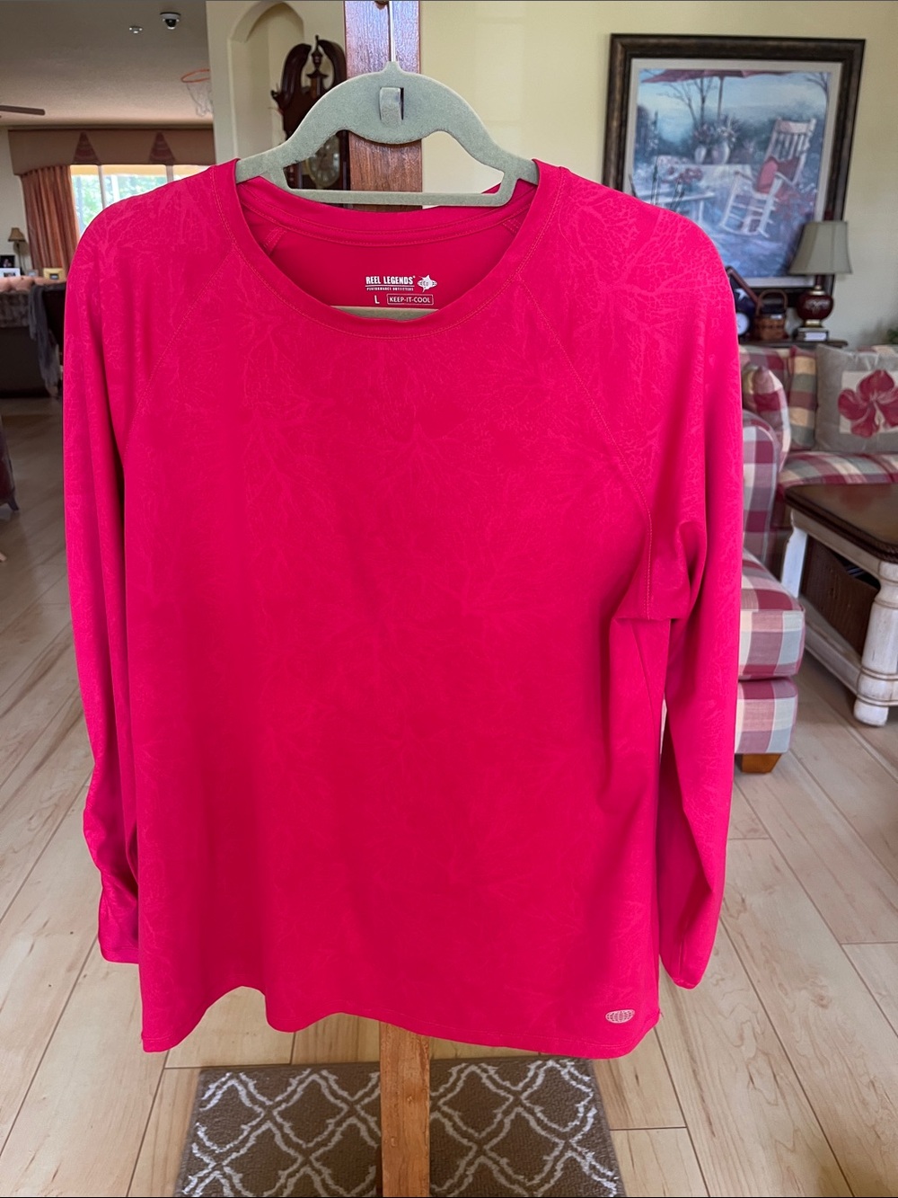 Reel Legends Women's Long Sleeve Crew Neck Top - Hot Pink size large